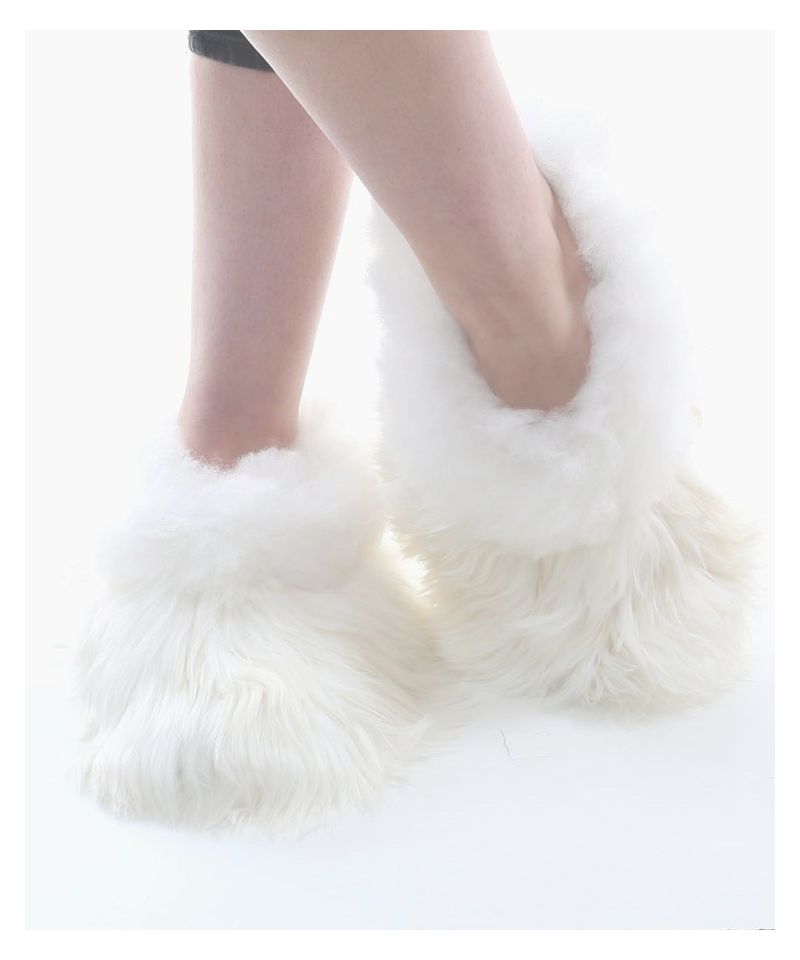 Alpaca Fur Slippers White